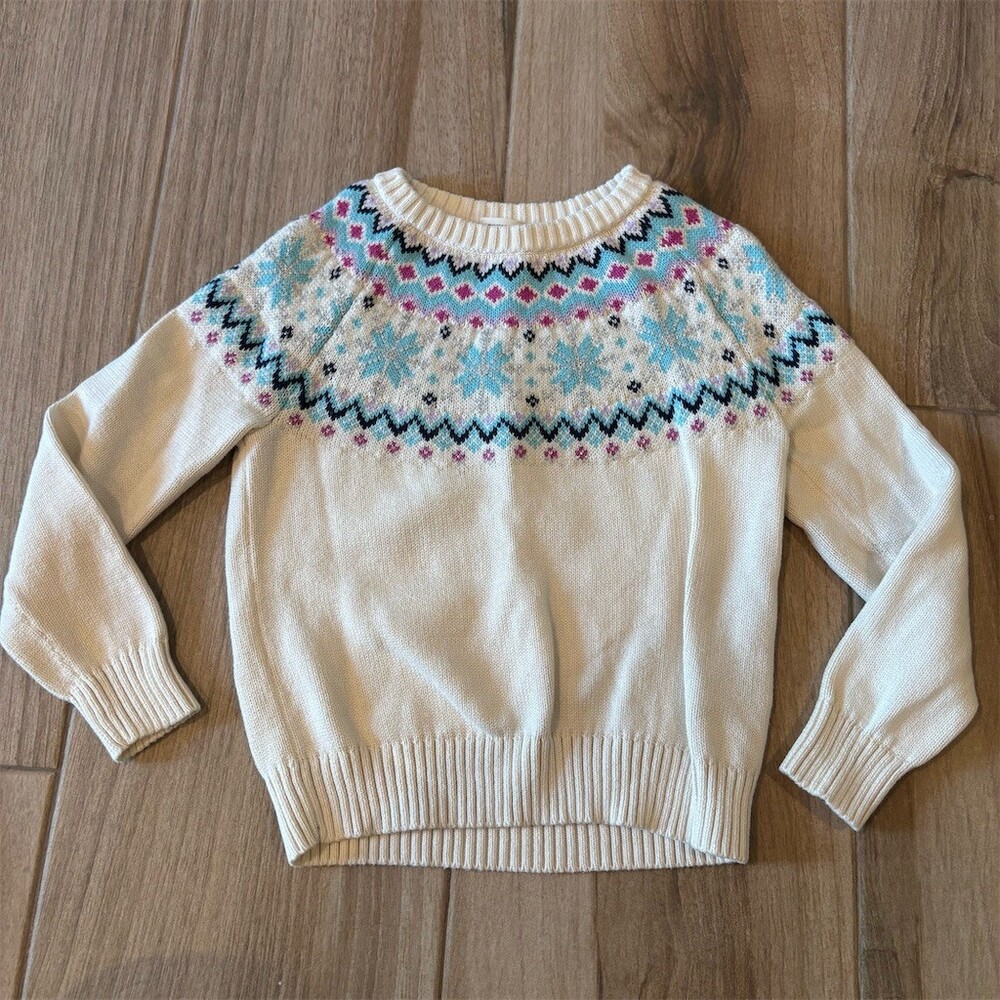 Crewcuts Girls Sweater Size S (6-7) Ivory Fair Isle Snowflake Holiday Knit